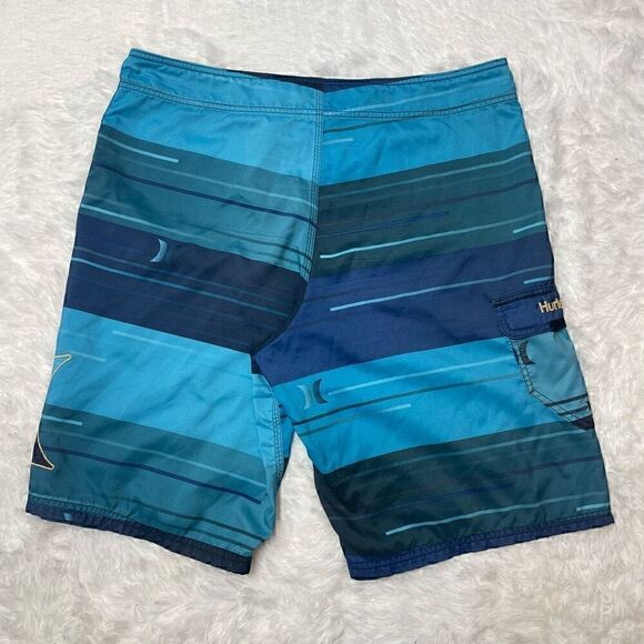 Hurley Swim Trunks Shorts Mens Size 36 Blue Stripe Surf Summer Pocket - Picture 10 of 10